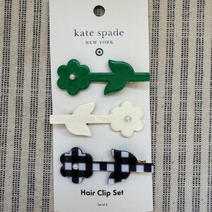 Kate Spade Floral Hair Clip Trio in Green, White, and Black
